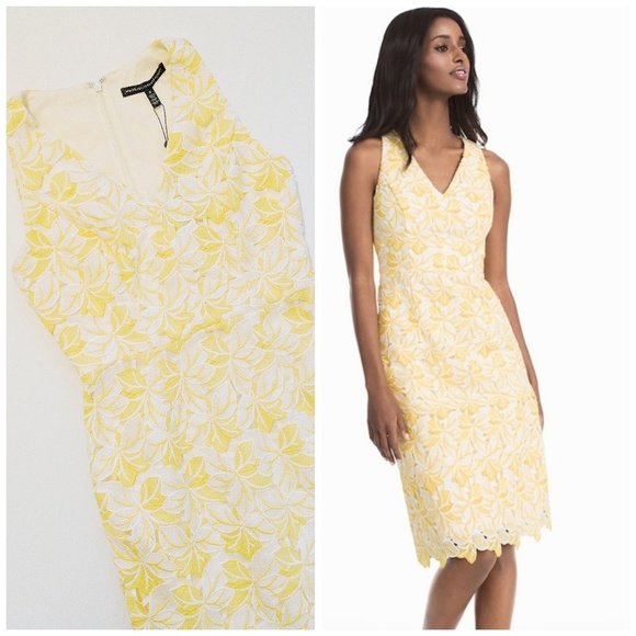 WHBM • Ls Tonal Lace Sheath V- neck Dress - Picture 1 of 10
